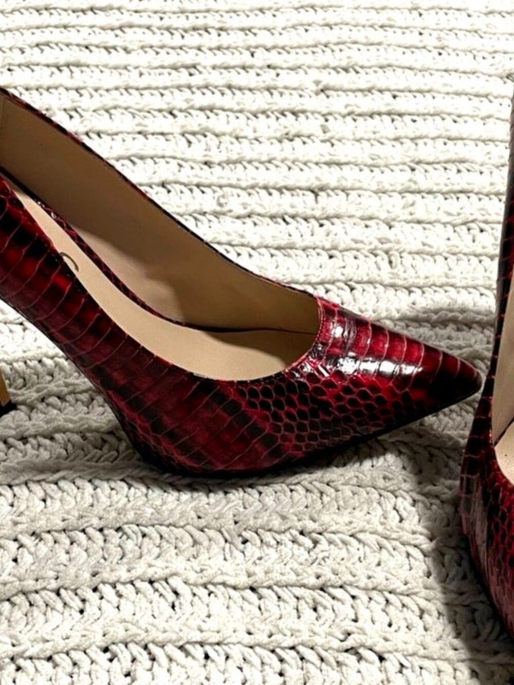 Michael Kors Stiletto Heels Snake Reptile Embossed Leather Red Black